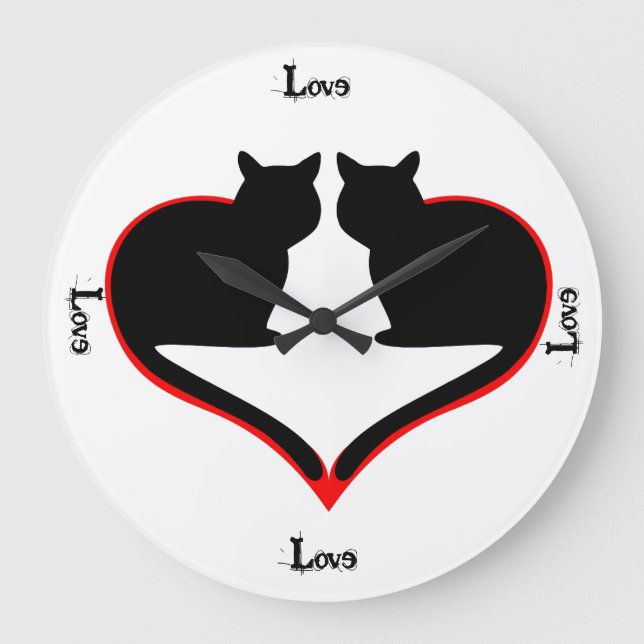 Katzen in der Liebe Große Wanduhr (Vorderseite)