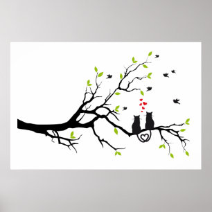 Katzen in der Liebe mit roten Herzen auf Poster