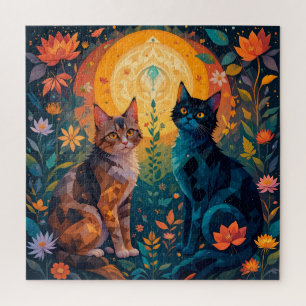 Katzen in der Natur mit geometrischen Elementen