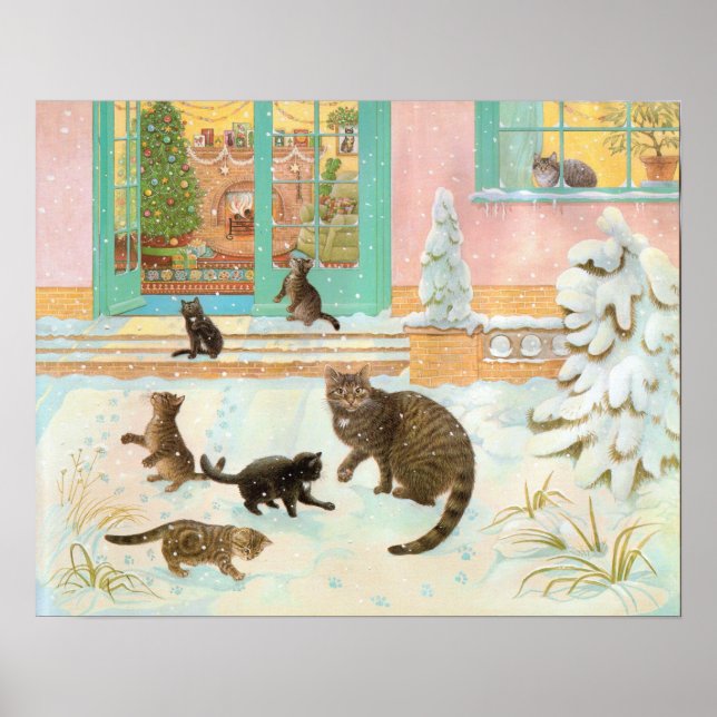 Katzen in der Schneebemalung Poster (Vorne)