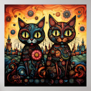 Katzen in der Stadt Steampunk Poster