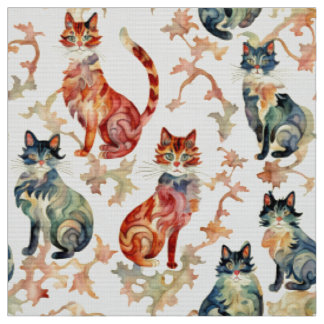 Katzen in einem chinesischen Aquarellmuster Stoff
