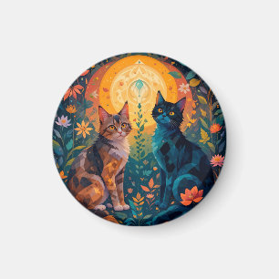 Katzen in einer Naturszene mit geometrischen Eleme Magnet