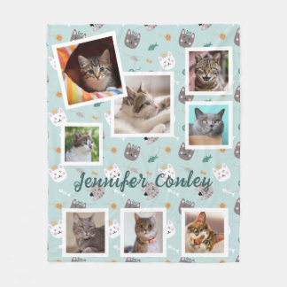 Katzen in Hats Blue Foto Collage Modern Whimsical Fleecedecke
