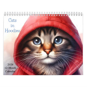 Katzen in Hoodies 2026 Kalender 12 Monate jährlich