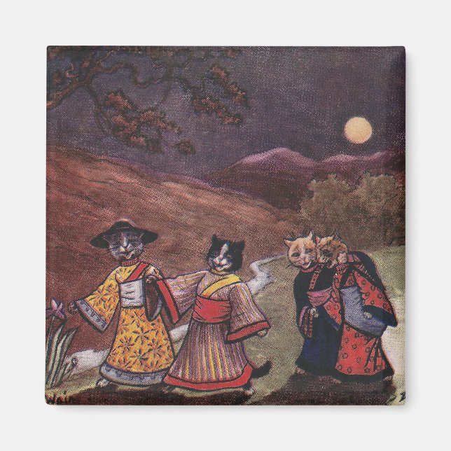 Katzen in Kimonos verspäten Nachtspaziergang Magnet (Vorne)