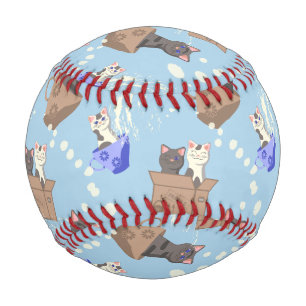 Katzen in Kiste und Milchfallen auf blau Baseball