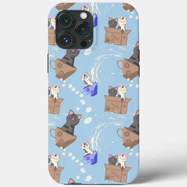 Katzen in Kiste und Milchfallen auf blau Case-Mate iPhone Hülle (Rückseite)