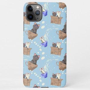 Katzen in Kiste und Milchfallen auf blau iPhone 11Pro Max Hülle