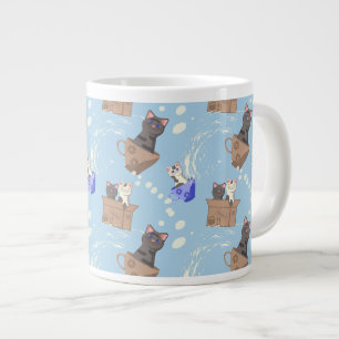 Katzen in Kiste und Milchfallen auf blau Jumbo-Tasse