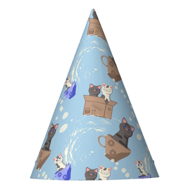 Katzen in Kiste und Milchfallen auf blau Partyhütchen (Vorderseite)