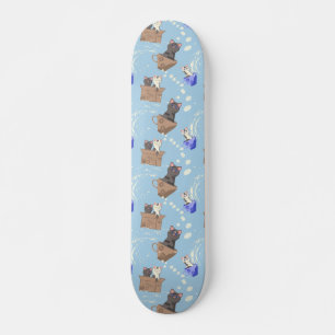 Katzen in Kiste und Milchfallen auf blau Skateboard