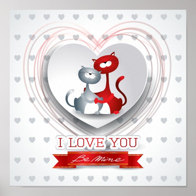 Katzen in Liebe mit dem Herzen Poster (Vorne)