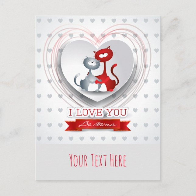 Katzen in Liebe mit dem Herzen Postkarte (Vorderseite)