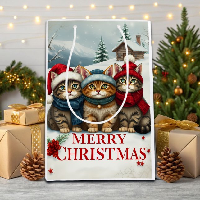 Katzen in Preppy Winter Attraktion und Hass Weihna Mittlere Geschenktüte (Von Creator hochgeladen)