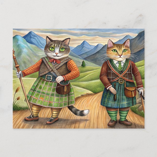 Katzen in Schottland Feiertagspostkarte (Vorderseite)
