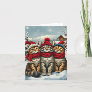 Katzen in vornehmer Winterkleidung und Hüten Winte Karte