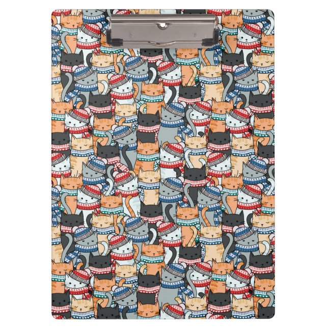 Katzen in Winterskarven und Hats-Muster Klemmbrett (Vorderseite)
