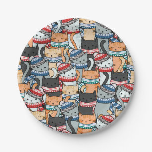 Katzen in Winterskarven und Hats-Muster Pappteller