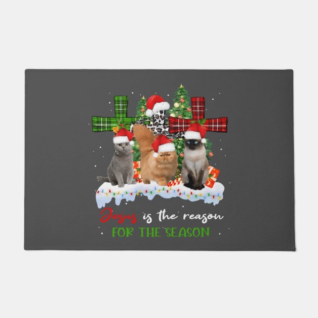Katzen Jesus ist Grund für die Weihnachtsfeier häs Fußmatte (Vorderseite)