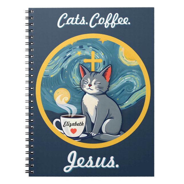 Katzen, Kaffee, Jesus Custom Notebook Chat Lover G Notizblock (Vorderseite)