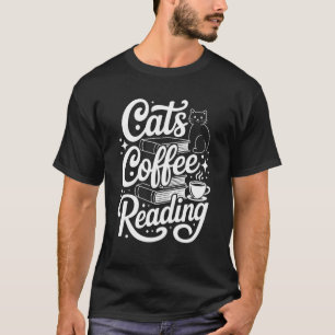 Katzen Kaffee Lesen Lustiges Buch Liebhaber T-Shirt