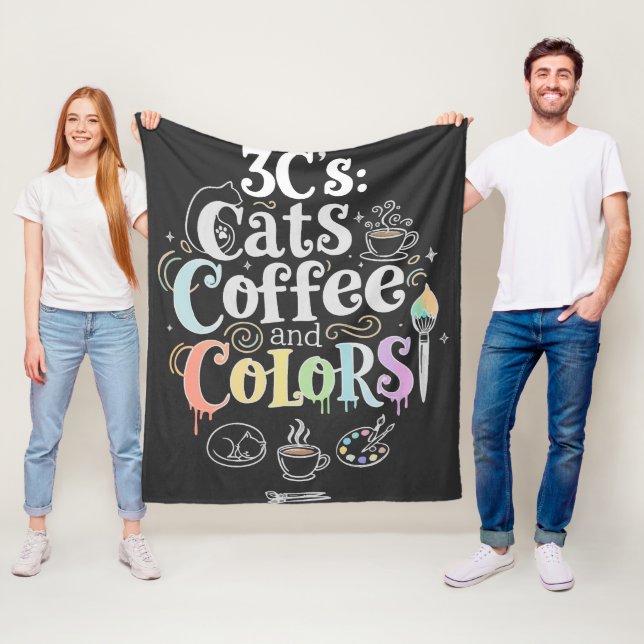 Katzen Kaffee und Farben Fleecedecke (Beispiel)