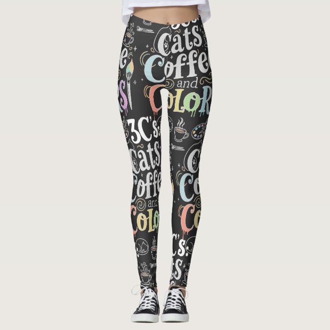 Katzen Kaffee und Farben Leggings (Vorderseite)