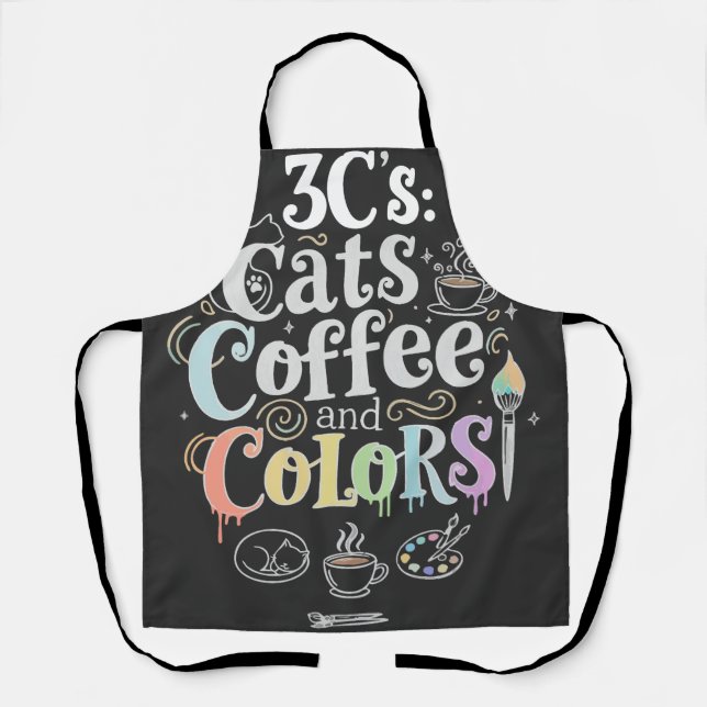Katzen Kaffee und Farben Schürze (Vorderseite)