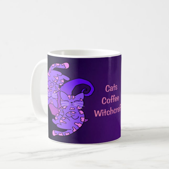Katzen Kaffeekocher Gemini Retro Nebel Lila Kaffeetasse (Vorderseite Links)