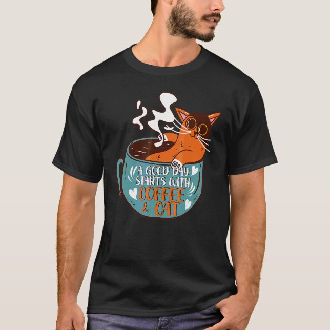 Katzen-Kaffeetasse Katze T-Shirt (Vorderseite)