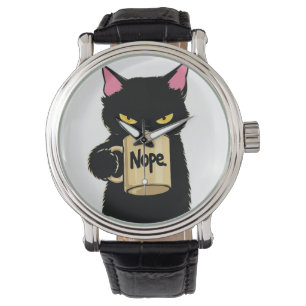 Katzen-Kaffeetasse "Nope" – Lustige schwarze Katze Armbanduhr