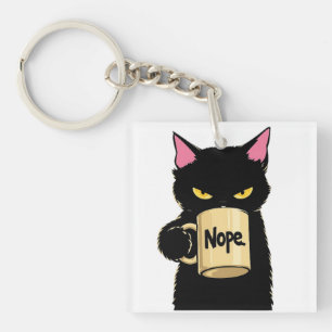 Katzen-Kaffeetasse "Nope" – Lustige schwarze Katze Schlüsselanhänger