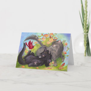 Katzen, Kardinäle und Rosen/erhalten wohle Karte