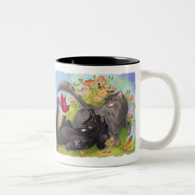 Katzen, Kardinäle und Rosen/Tasse Zweifarbige Tasse (Rechts)