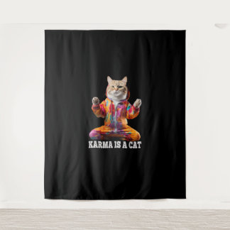 Katzen, Karma ist eine Katze, Yoga Sportkatze Wandteppich