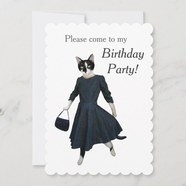Katzen-Kleidergeburtstags-Party Einladung (Vorderseite)
