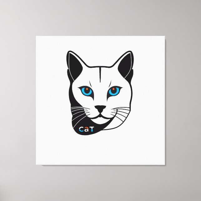 Katzen Kopf in Schwarz-Weiß Blaue Augen + Text Leinwanddruck (Vorderseite)