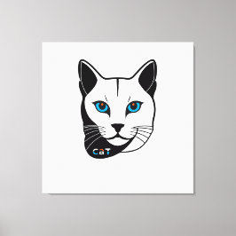 Katzen Kopf in Schwarz-Weiß Blaue Augen + Text Leinwanddruck