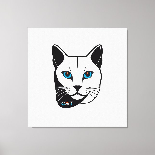 Katzen Kopf in Schwarz-Weiß Blaue Augen + Text Leinwanddruck (Vorderseite)