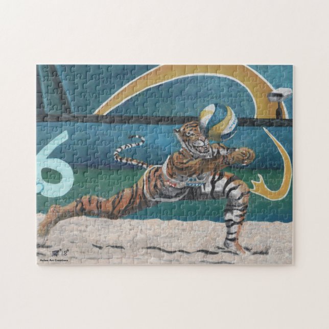 Katzen-Kriegers-Strand-Volleyball-mittleres Puzzle (Horizontal)