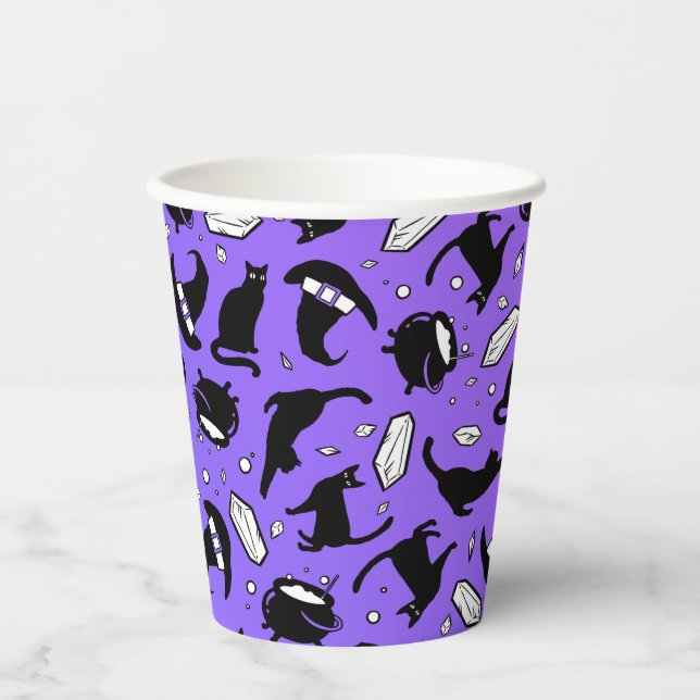 Katzen, Kristalle und Kessel Papier Cup Pappbecher (Vorderseite)
