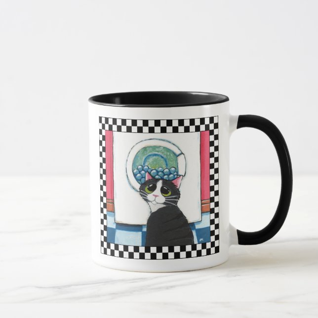 Katzen-Kunst der Smokings-Katzen-aufpassende Tasse (Rechts)
