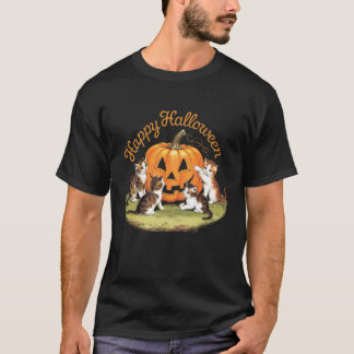Katzen-Kürbis-Vintage-Halloween-Blumen-Unheimliche T-Shirt