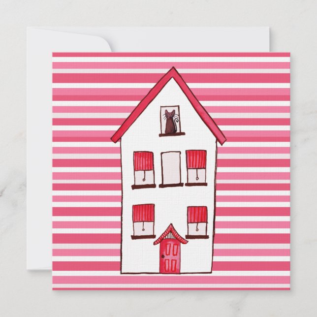 Katzen-laden Haus Striped ZuhauseHousewarming ein Einladung (Vorderseite)
