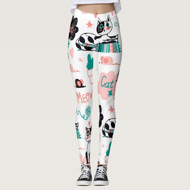 Katzen Leggings (Colorful cat-themed leggings against a neutral background.  )