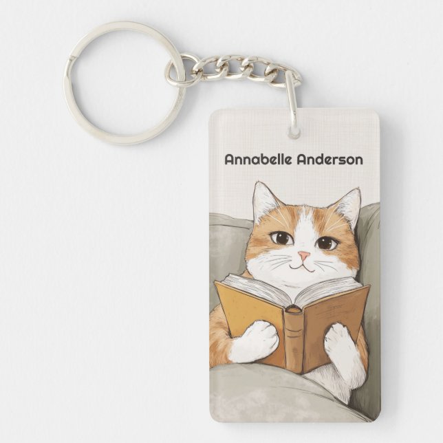 Katzen lesen eines Buches personalisieren Schlüsselanhänger (Vorderseite)