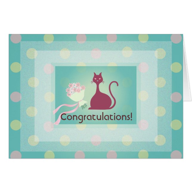 Katzen-Liebe-Blumen-Glückwunsch-Gruß-Karte (Vorderseite (Horizontal))