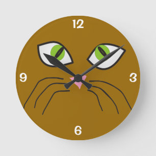 Katzen-Liebhaber-Katzen-Gesichts-Uhr Runde Wanduhr