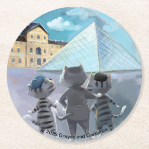 Katzen Louvre Paris - Runde Papierservietten (Set Runder Pappuntersetzer